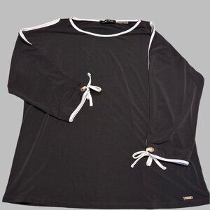 Ivanka Trump Cold Shoulder Black Blouse with White Trim‎